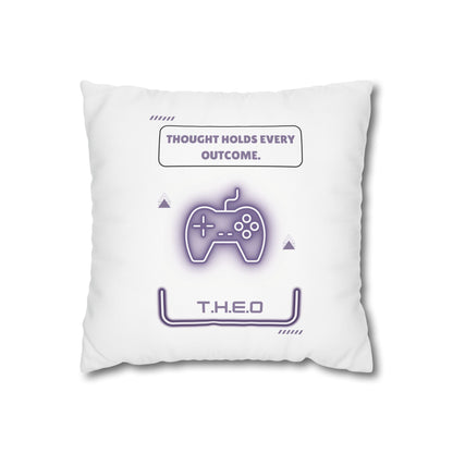 Customized monogrammed pillowcase with personalized quote. High-quality poly canvas square cushion cover, ideal for housewarming, wedding, or anniversary gifts with bespoke text.