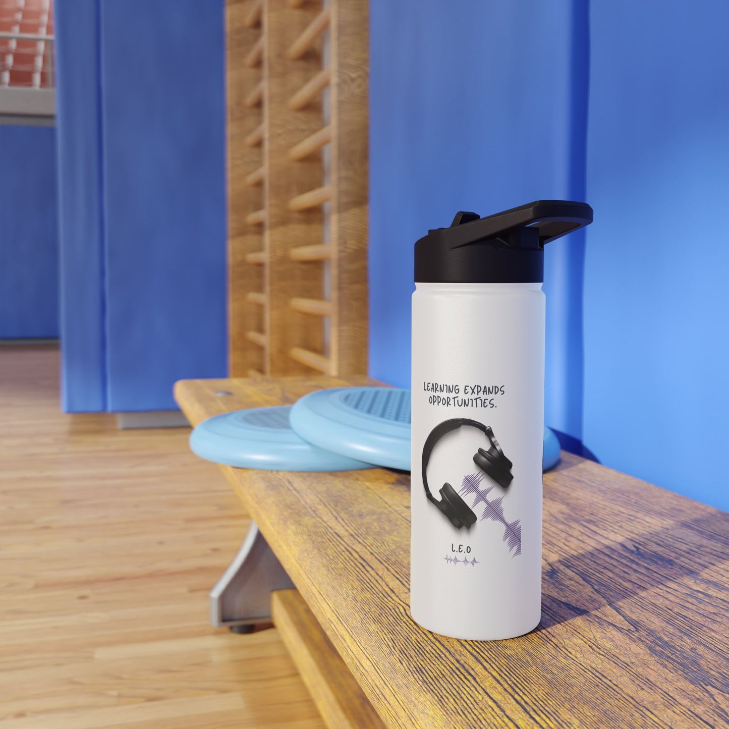 Personalized Initial Quote Headphones Stainless Steel Water Bottle