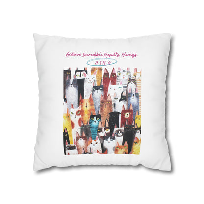Personalized Initial Quote Cat Collage — Custom Sayings on Square Poly Canvas Pillowcase