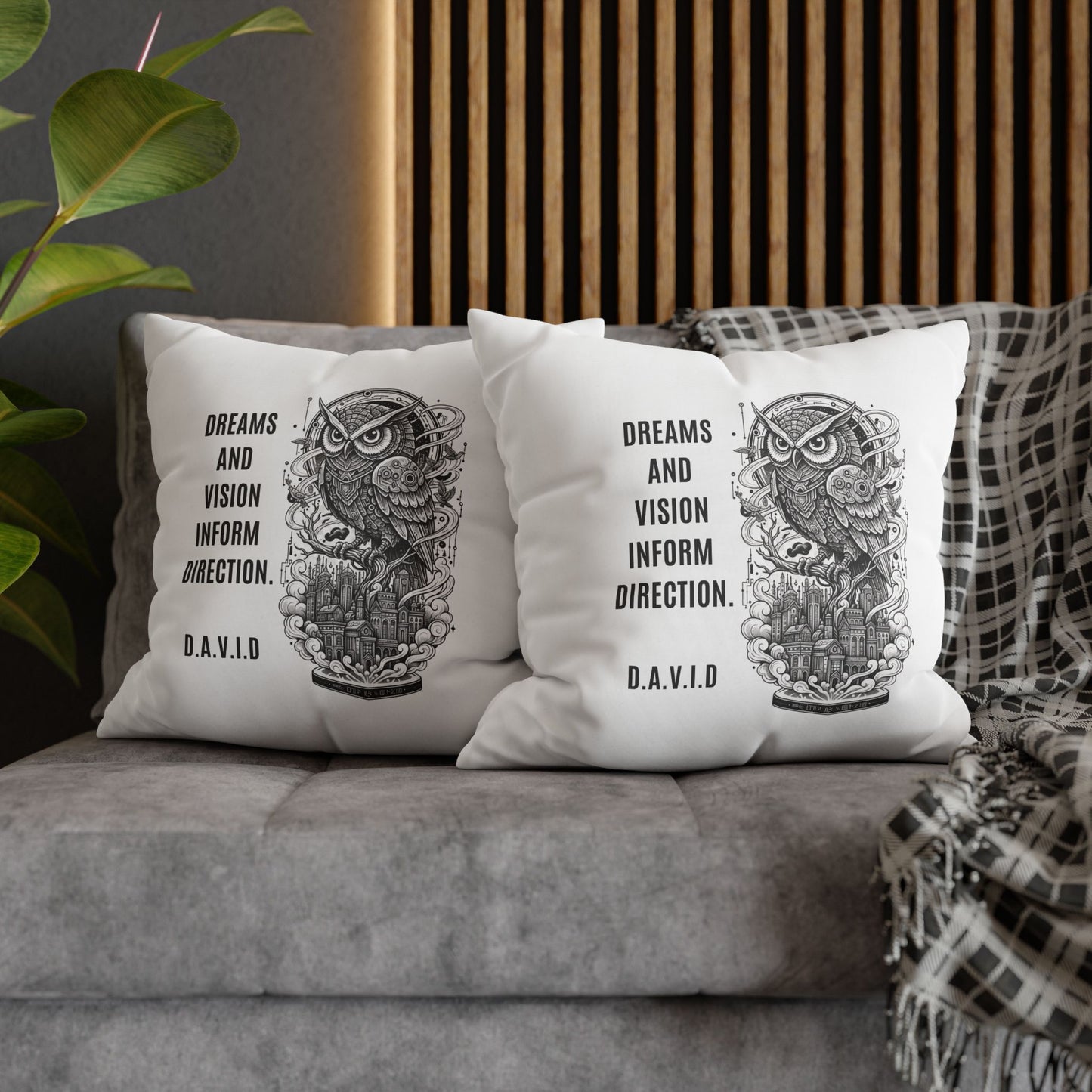 Personalized Initial Quote Owl Vision — Custom Sayings on Square Poly Canvas Pillowcase
