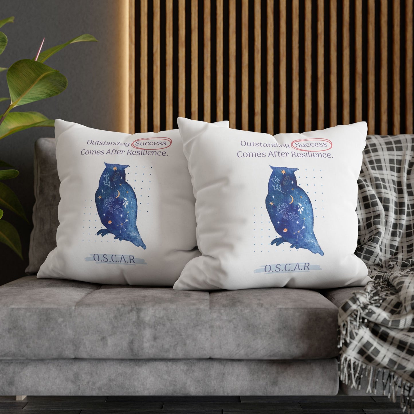 Personalized Initial Quote Galaxy Owl — Custom Sayings on Square Poly Canvas Pillowcase