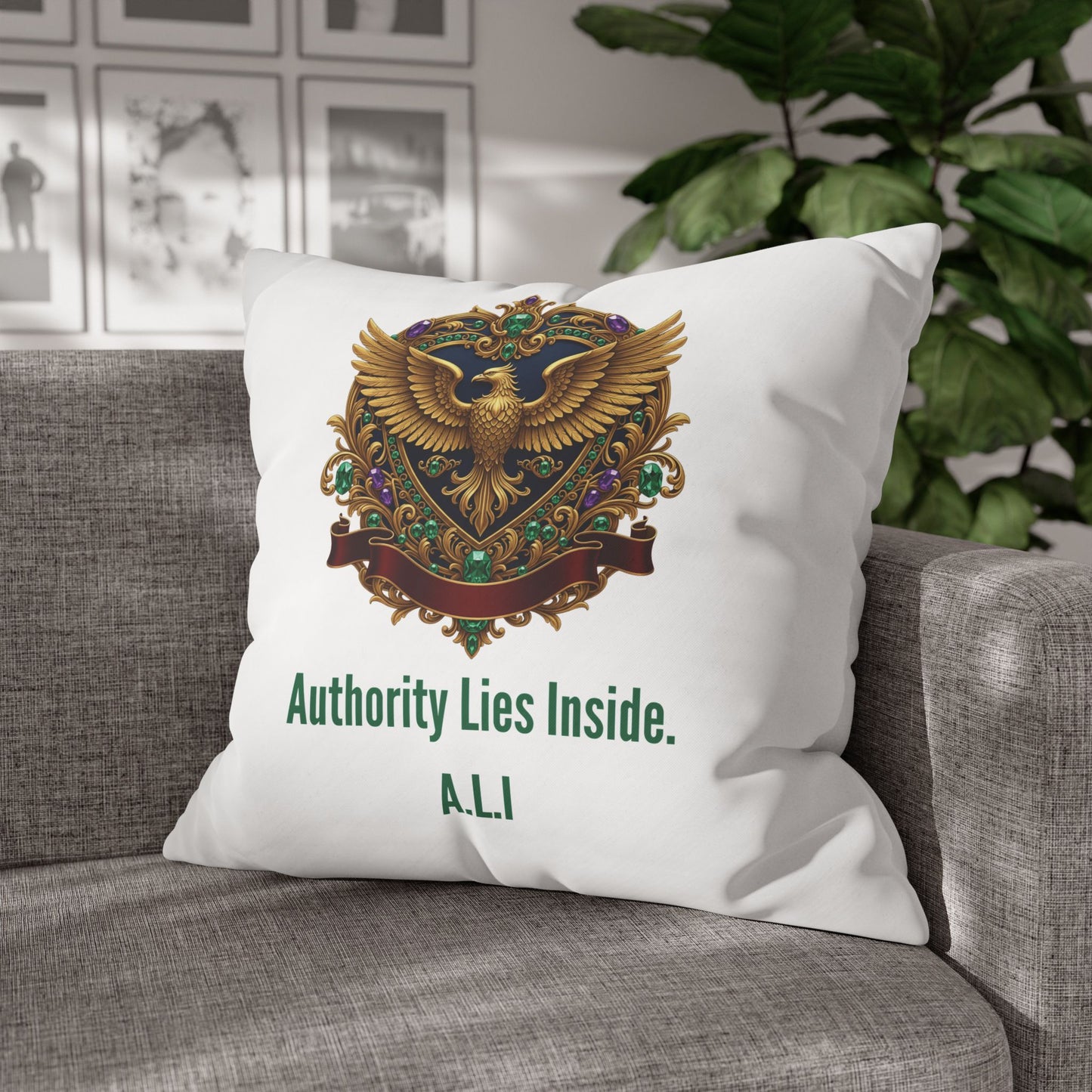 Personalized Initial Quote Eagle — Custom Sayings on Square Poly Canvas Pillowcase
