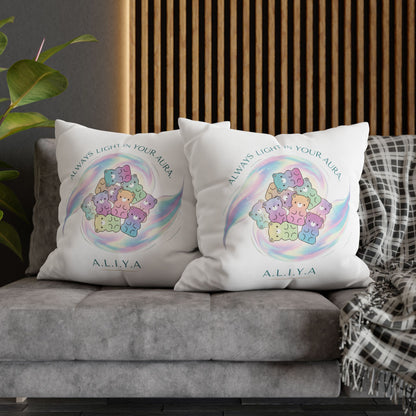 Personalized Initial Quote Bear — Custom Sayings on Square Poly Canvas Pillowcase