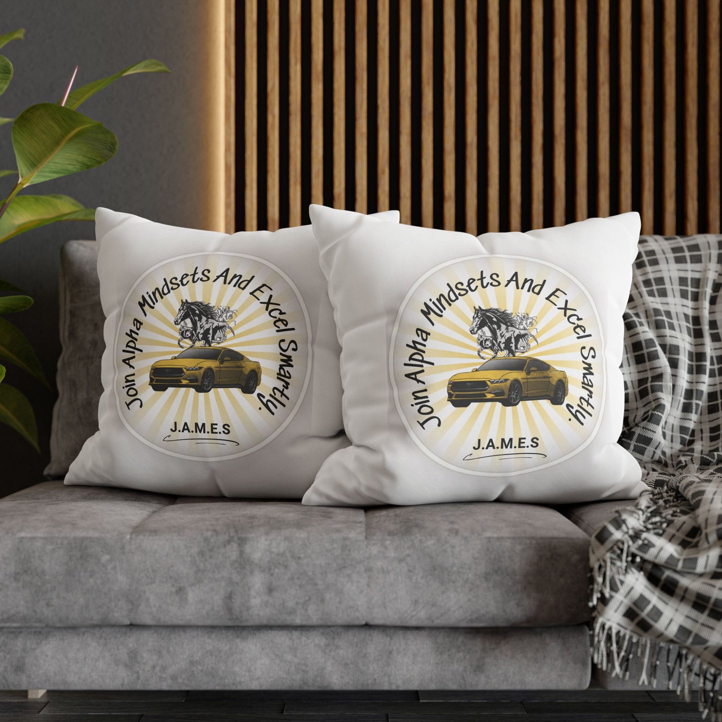 Personalized Initial Quote Horse Car — Custom Sayings on Square Poly Canvas Pillowcase