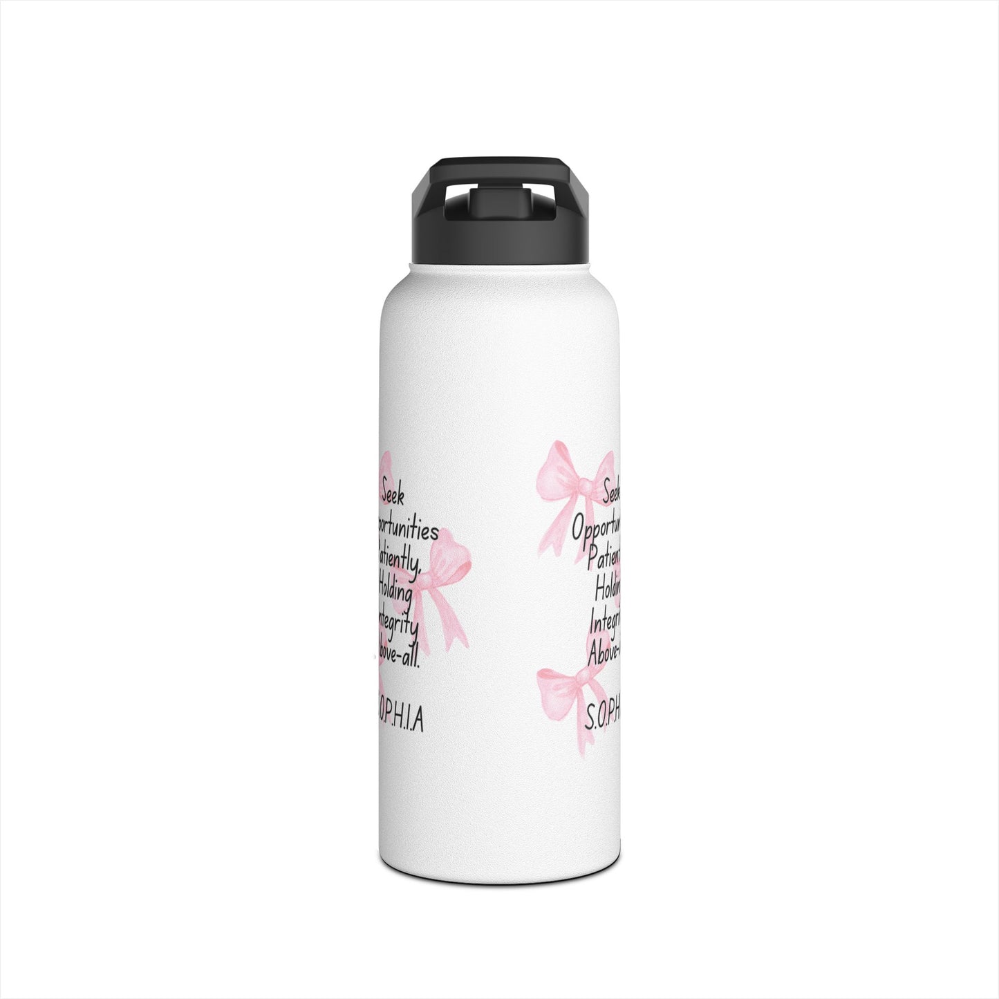Personalized Initial Quote Pink Bow Stainless Steel Water Bottle