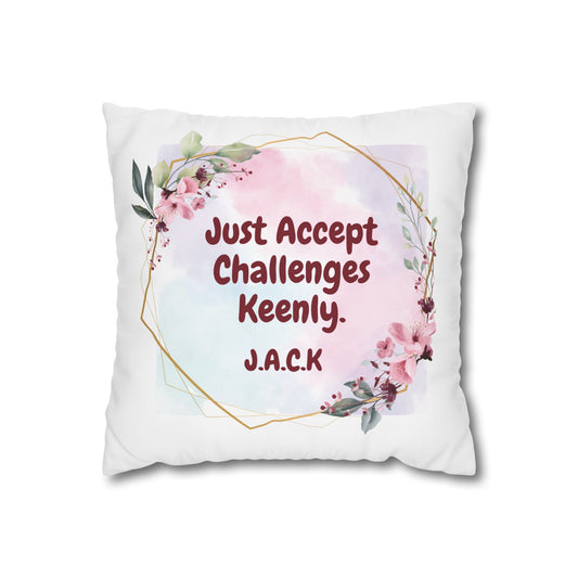 Customized monogrammed pillowcase with personalized quote. High-quality poly canvas square cushion cover, ideal for housewarming, wedding, or anniversary gifts with bespoke text.