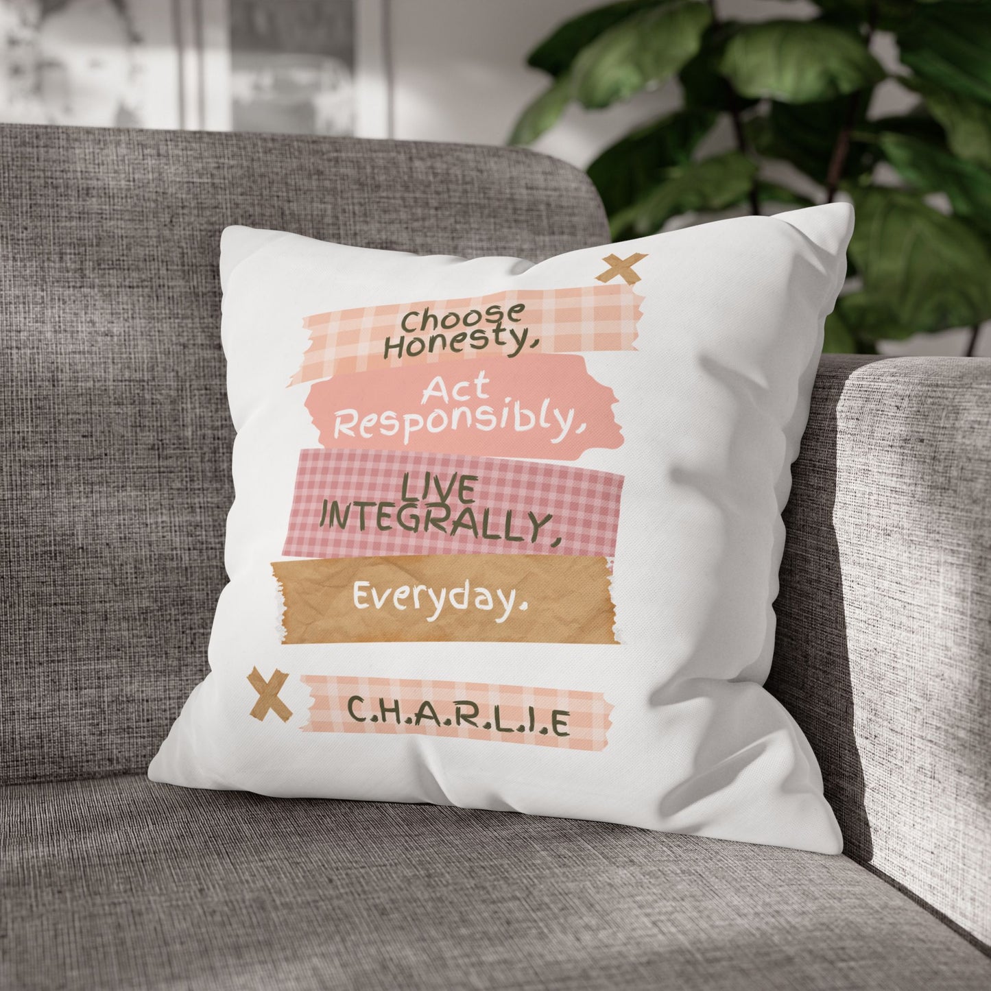 Personalized Initial Quote Note Steps — Custom Sayings on Square Poly Canvas Pillowcase