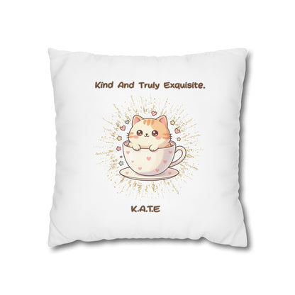 Personalized Initial Quote Exquisite Cat — Custom Sayings on Square Poly Canvas Pillowcase