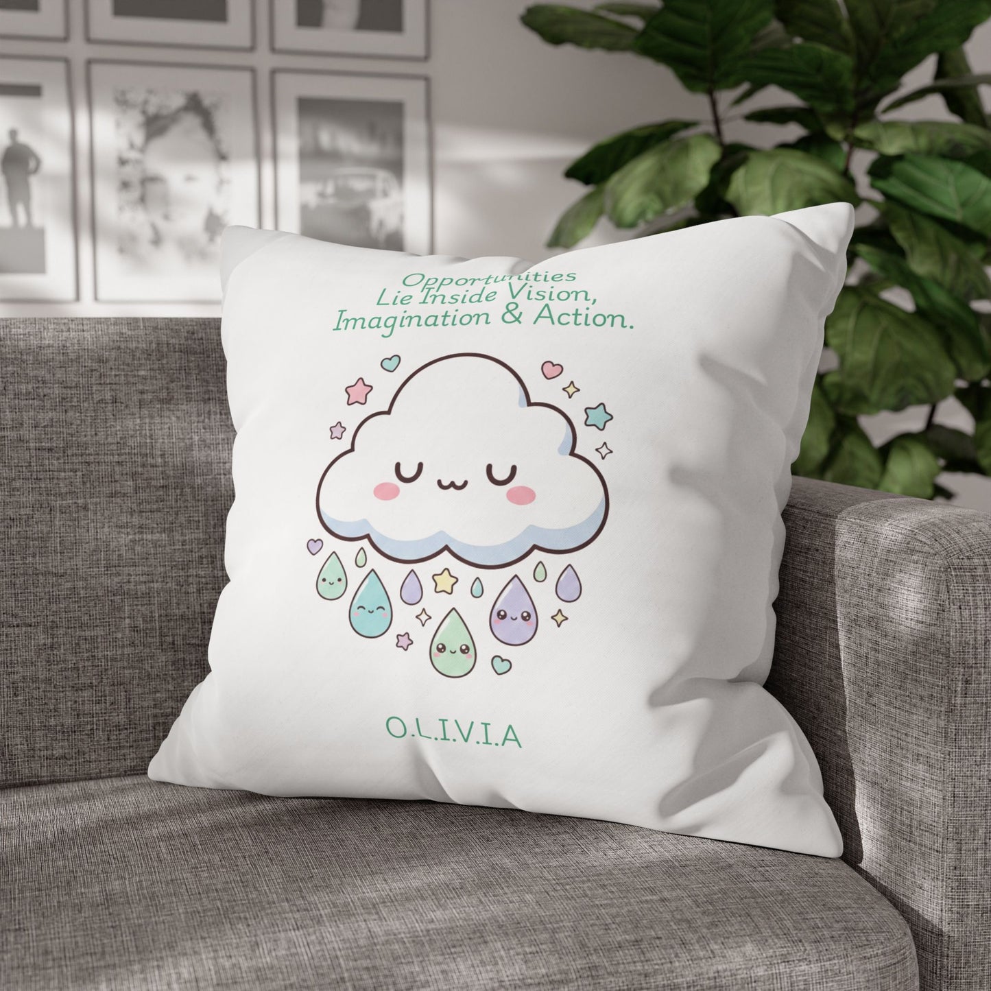 Personalized Initial Quote Cloud Dripping — Custom Sayings on Square Poly Canvas Pillowcase