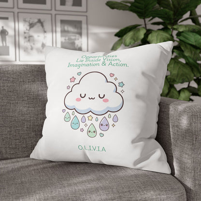 Personalized Initial Quote Cloud Dripping — Custom Sayings on Square Poly Canvas Pillowcase