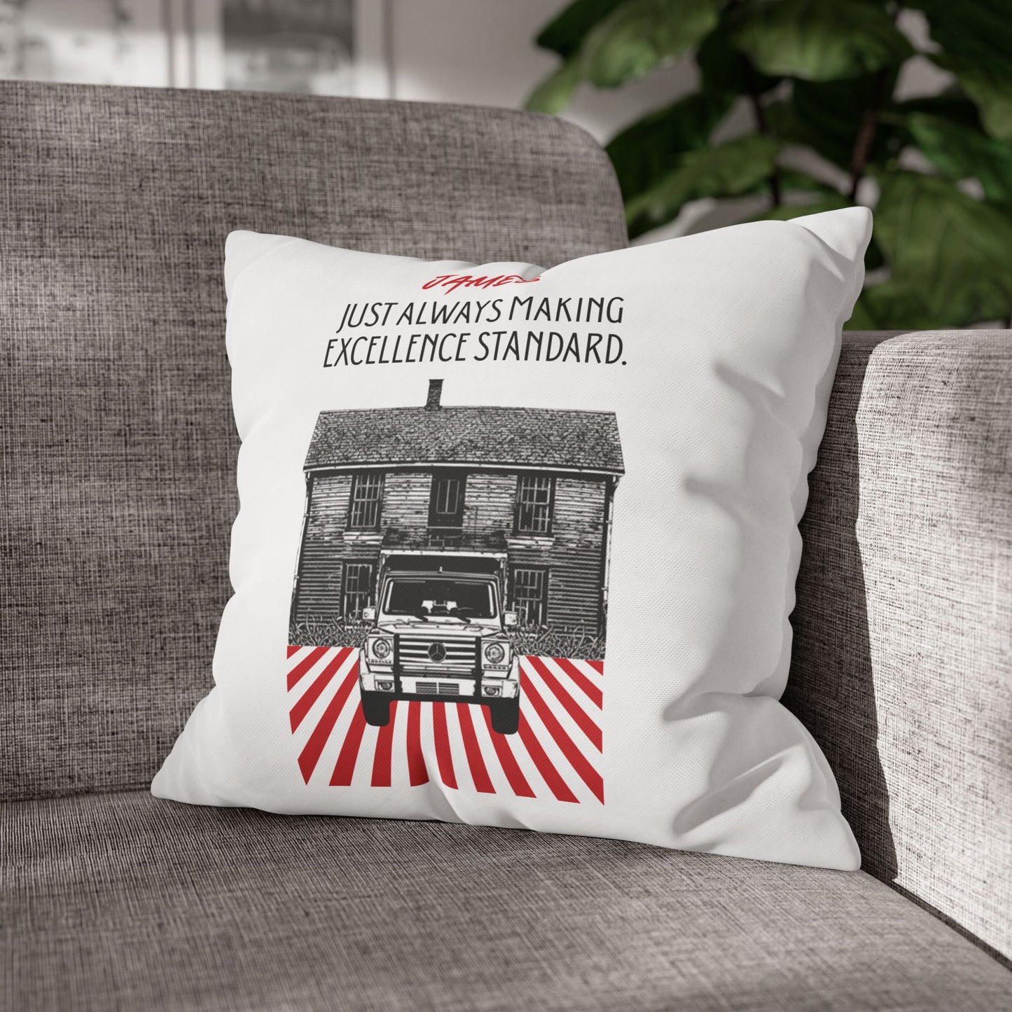 Personalized Initial Quote Vintage Car — Custom Sayings on Square Poly Canvas Pillowcase