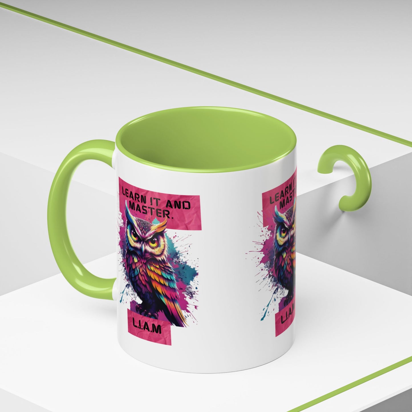 Personalized Initial Owl Accent Coffee Mug