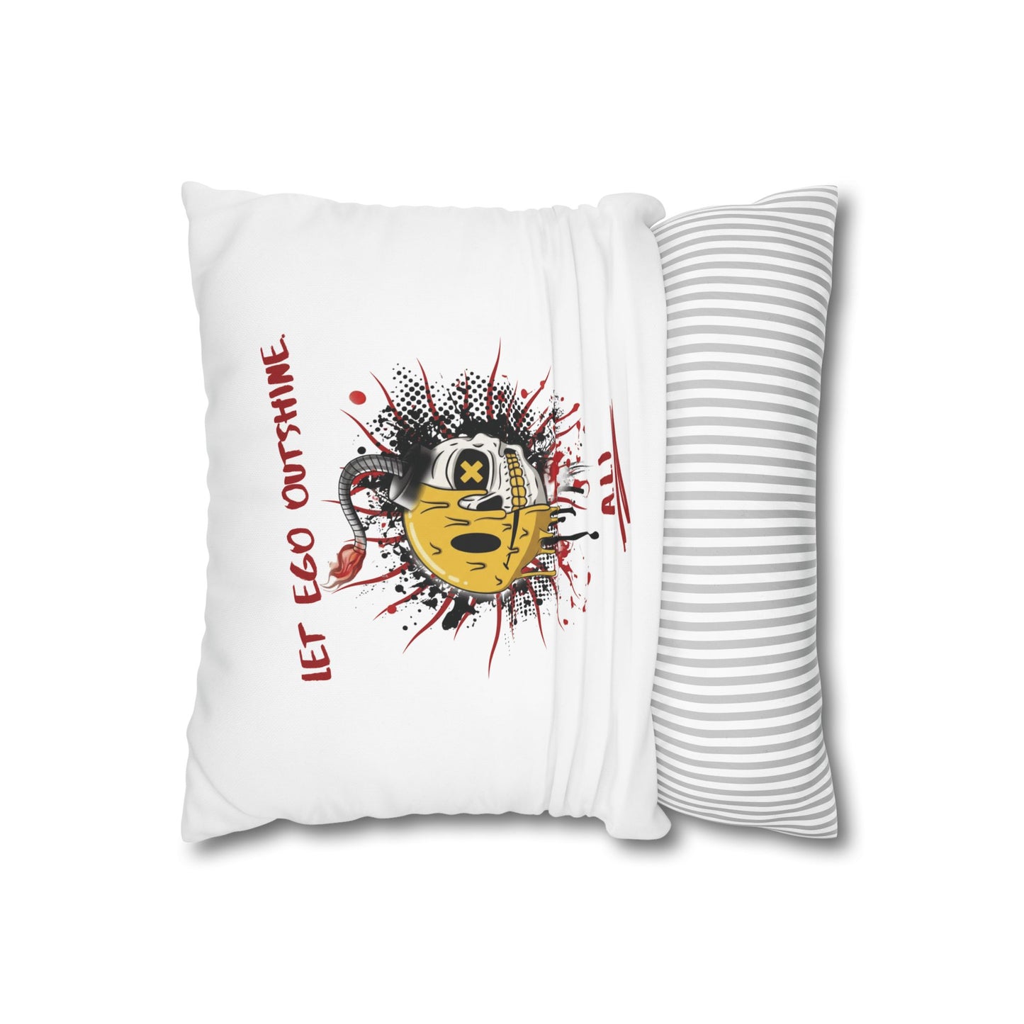 Personalized Initial Quote Smile Split Skull — Custom Sayings on Square Poly Canvas Pillowcase