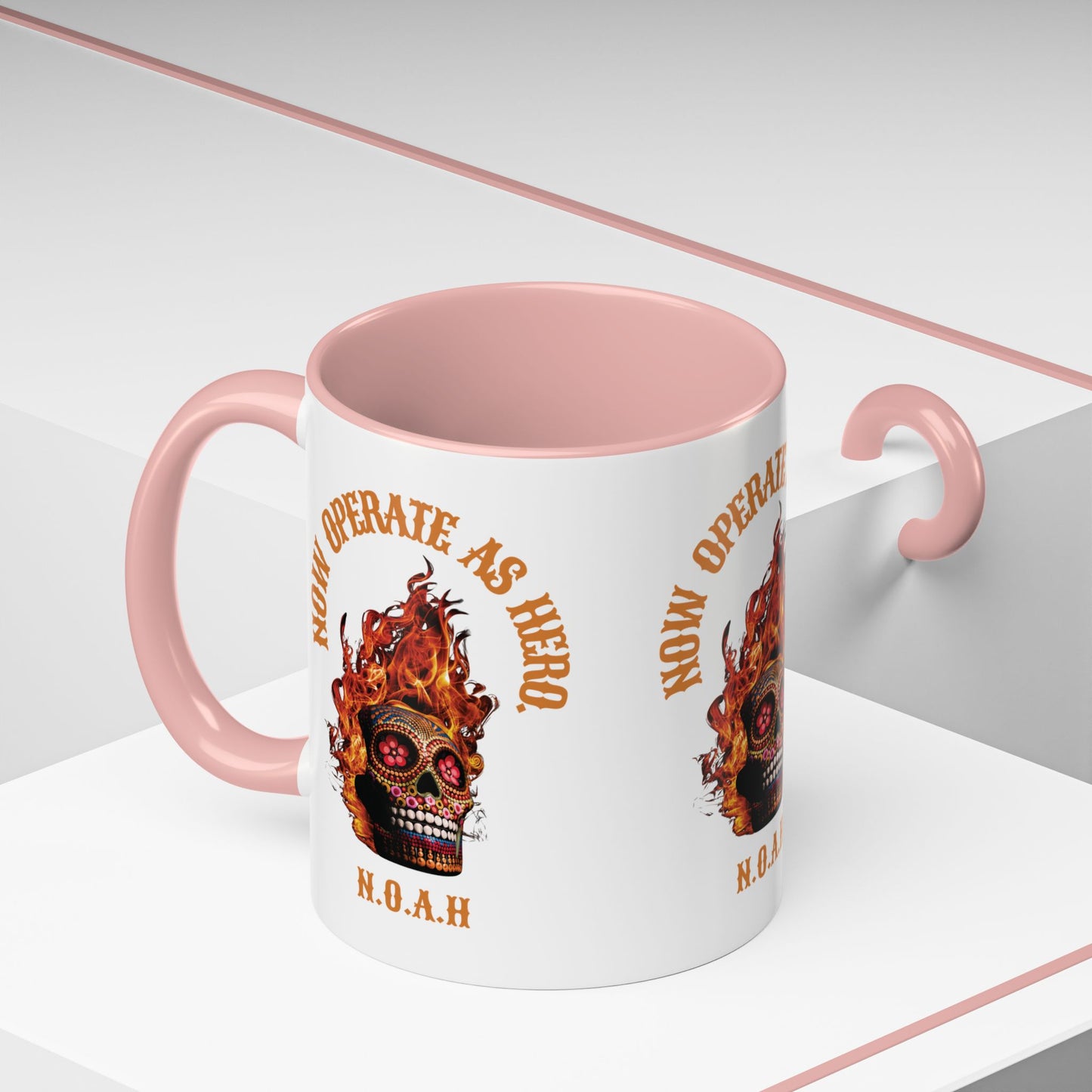 Personalized Initial Fire Skull Accent Coffee Mug