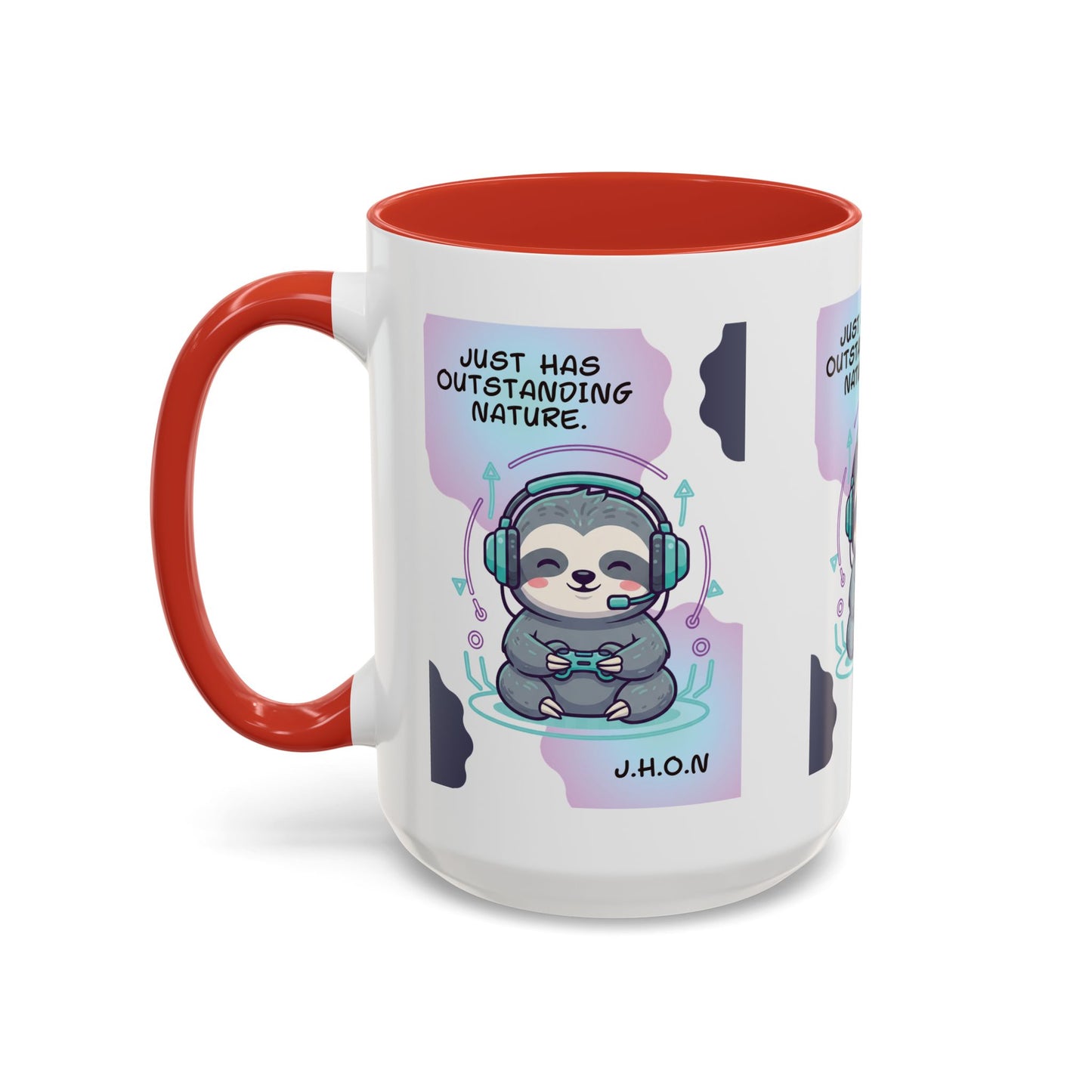 Personalized Initial Sloth Gamer Accent Coffee Mug