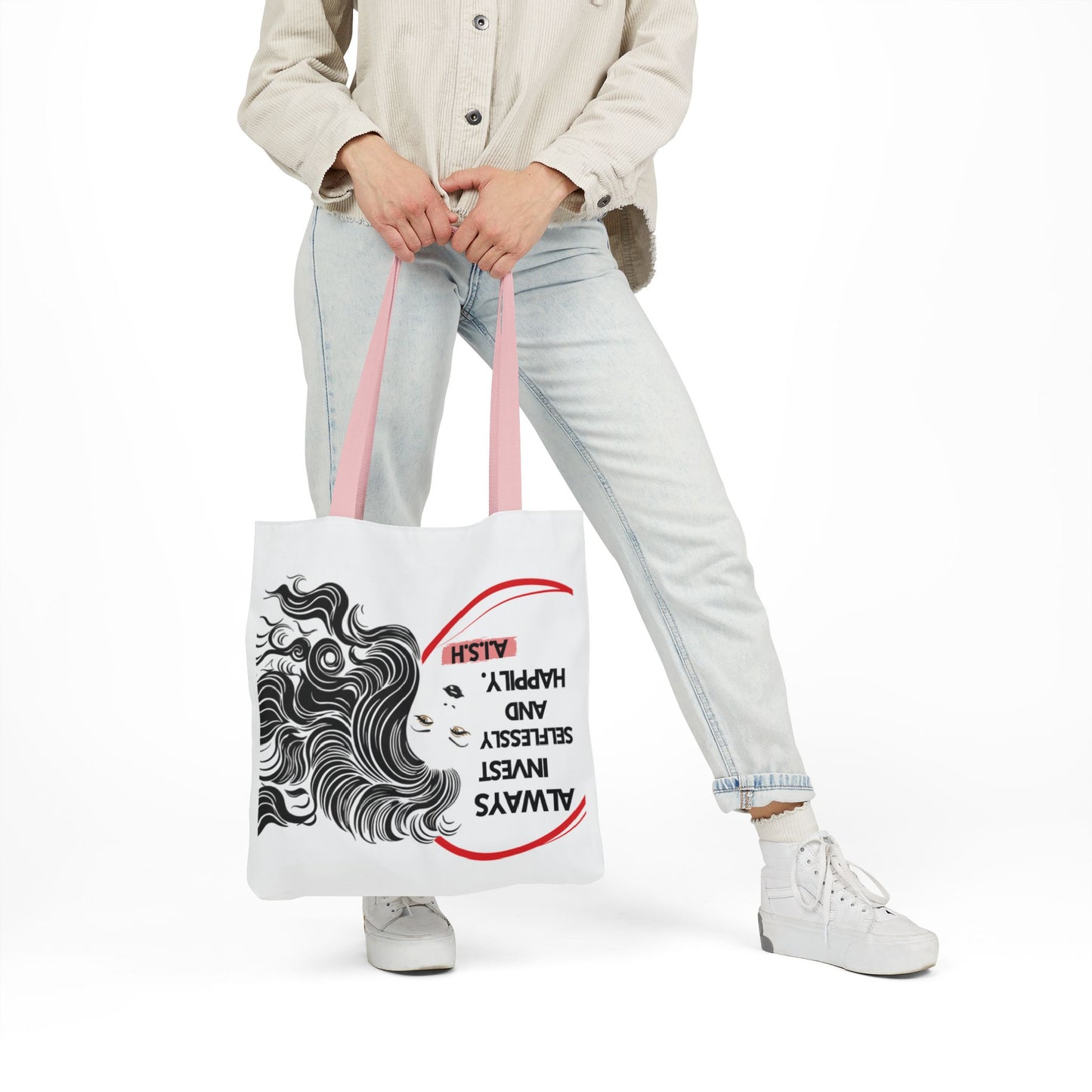 Personalized Initial Quote Inspirational Girl Canvas Tote Custom Name