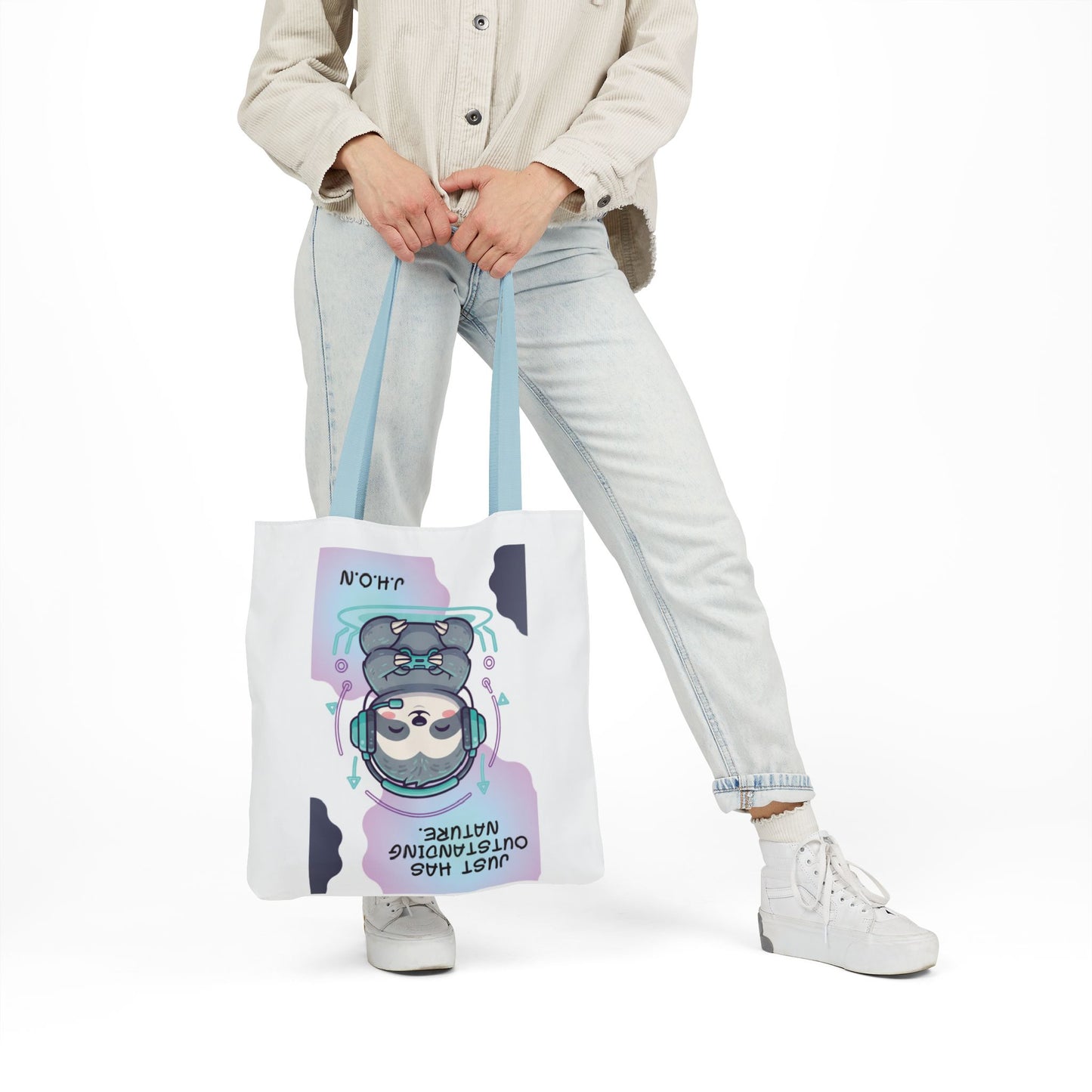 Personalized Initial Quote Sloth Gamer Canvas Tote Custom Name