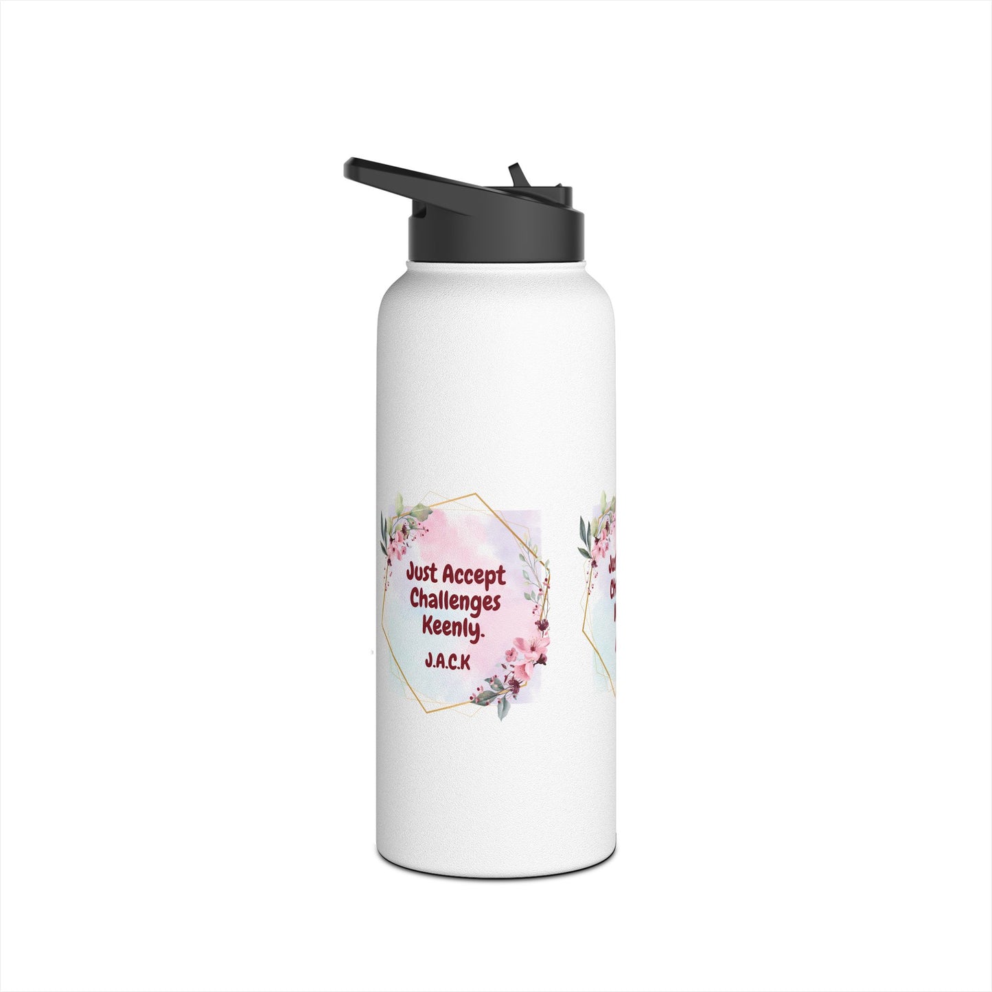 Personalized Initial Quote Floral Frame Stainless Steel Water Bottle