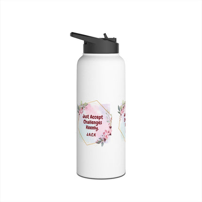 Personalized Initial Quote Floral Frame Stainless Steel Water Bottle