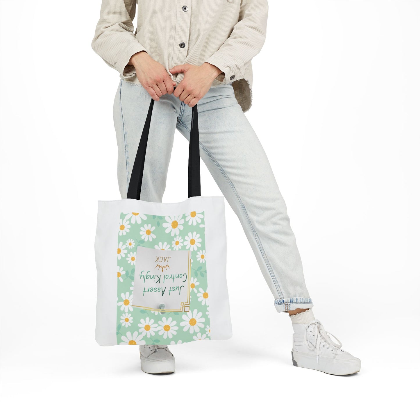 Personalized Initial Quote Floral Inspirational Canvas Tote Custom Name