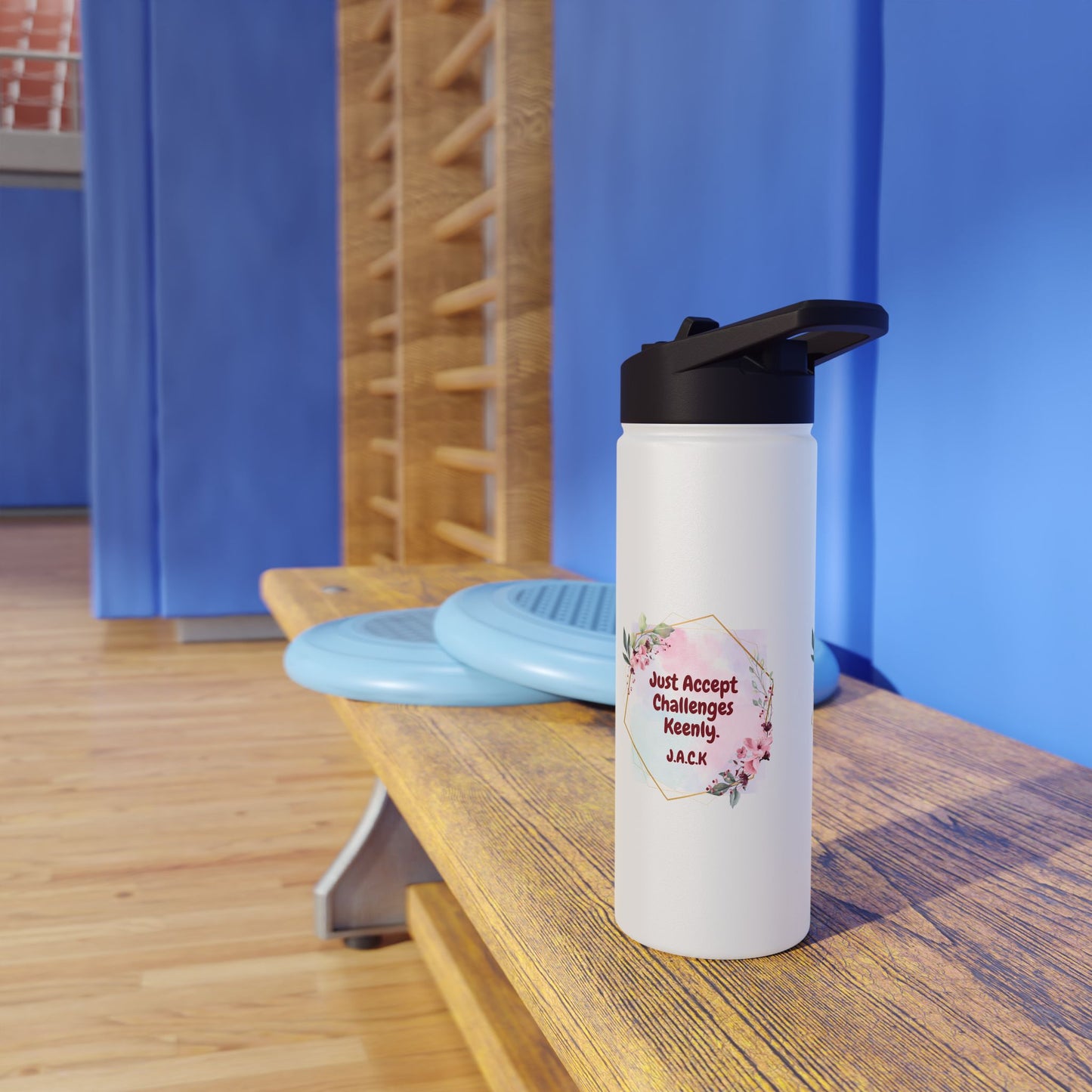 Personalized Initial Quote Floral Frame Stainless Steel Water Bottle