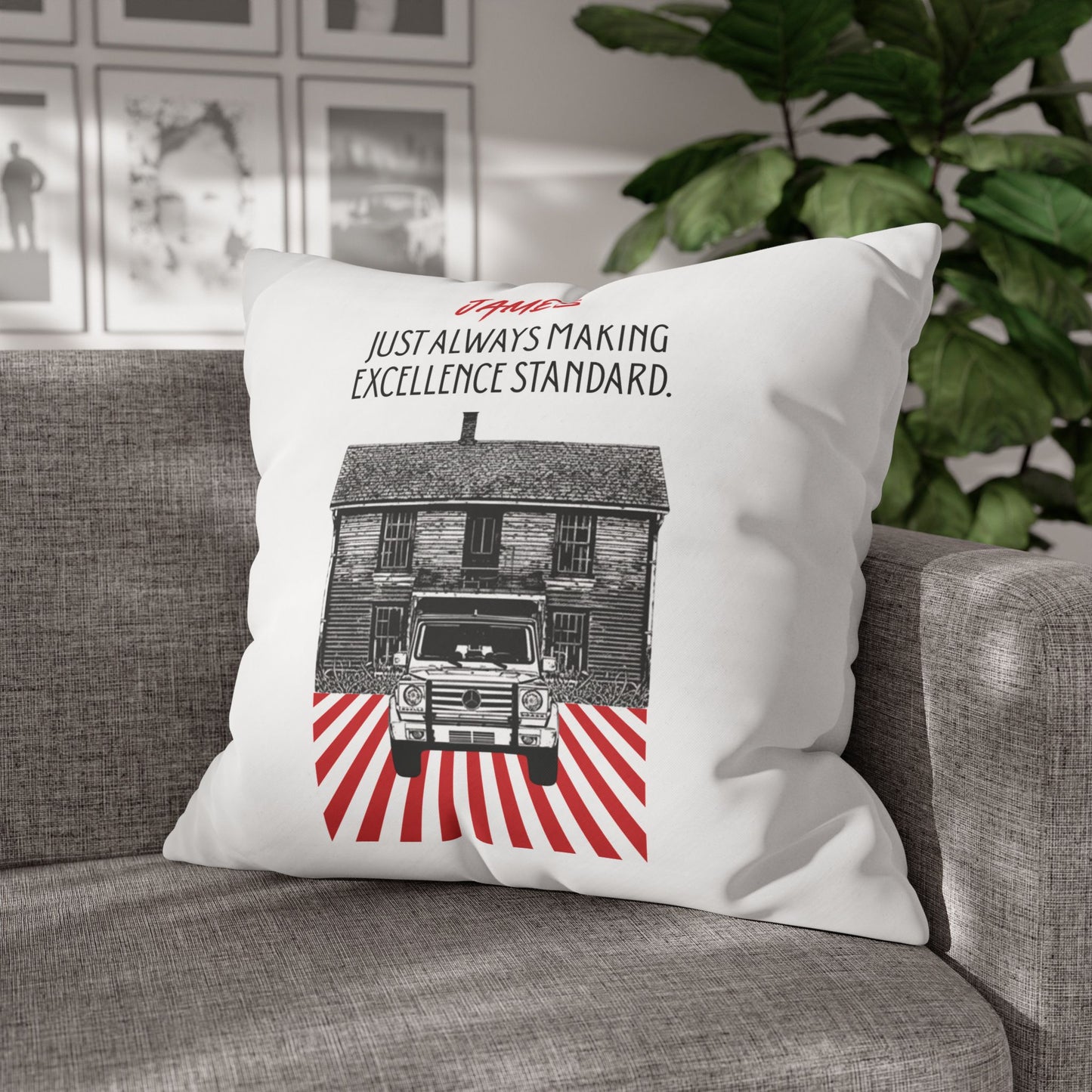 Personalized Initial Quote Vintage Car — Custom Sayings on Square Poly Canvas Pillowcase