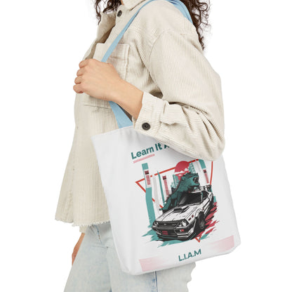 Personalized Initial Quote Dinosaur Car Canvas Tote Custom Name