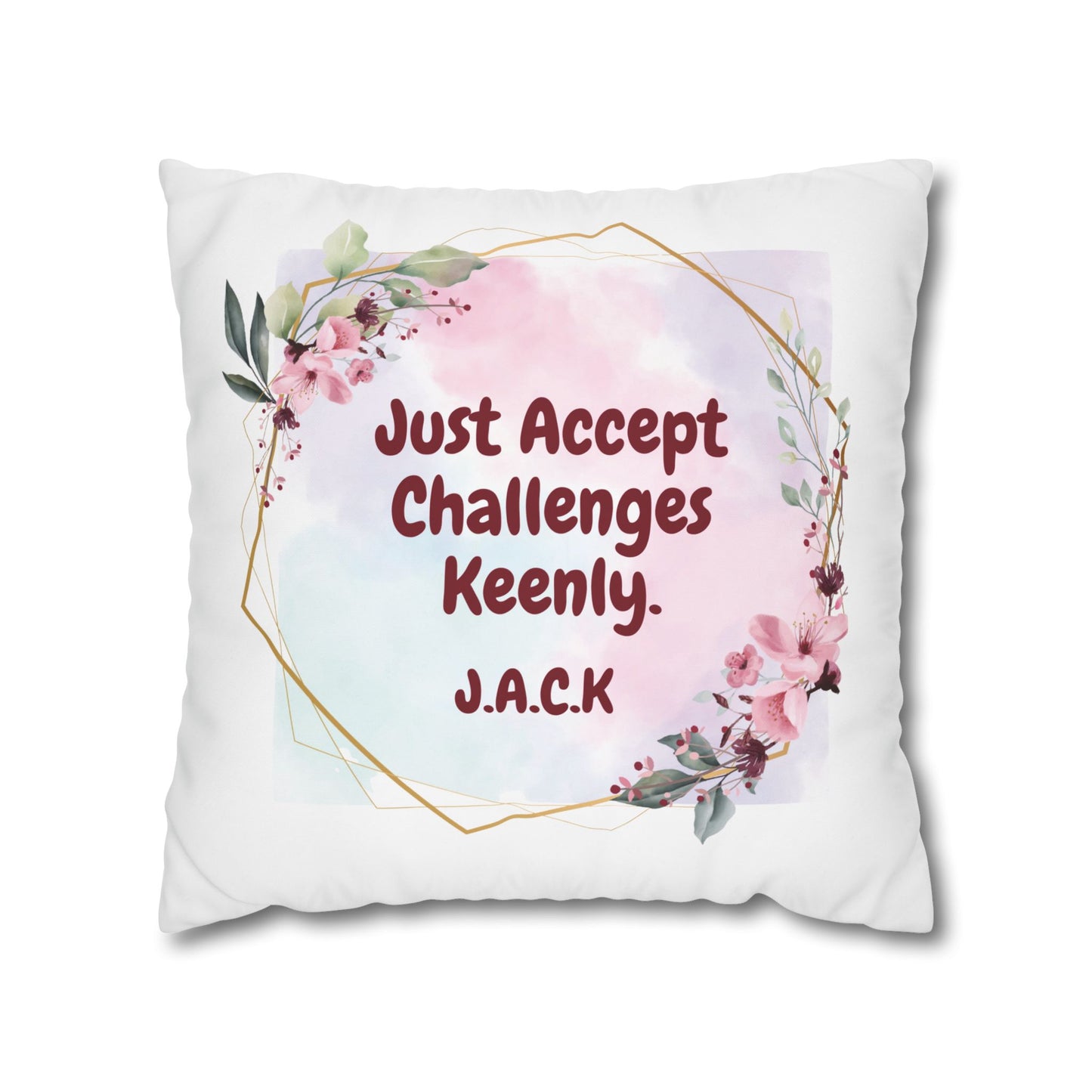 Personalized Initial Quote Floral Frame — Custom Sayings on Square Poly Canvas Pillowcase
