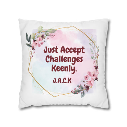 Personalized Initial Quote Floral Frame — Custom Sayings on Square Poly Canvas Pillowcase