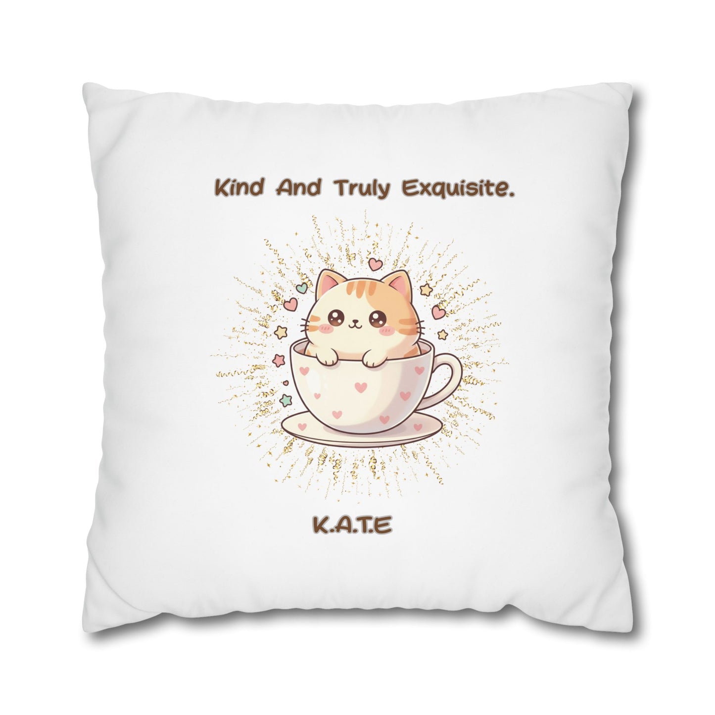 Personalized Initial Quote Exquisite Cat — Custom Sayings on Square Poly Canvas Pillowcase