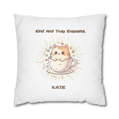Personalized Initial Quote Exquisite Cat — Custom Sayings on Square Poly Canvas Pillowcase