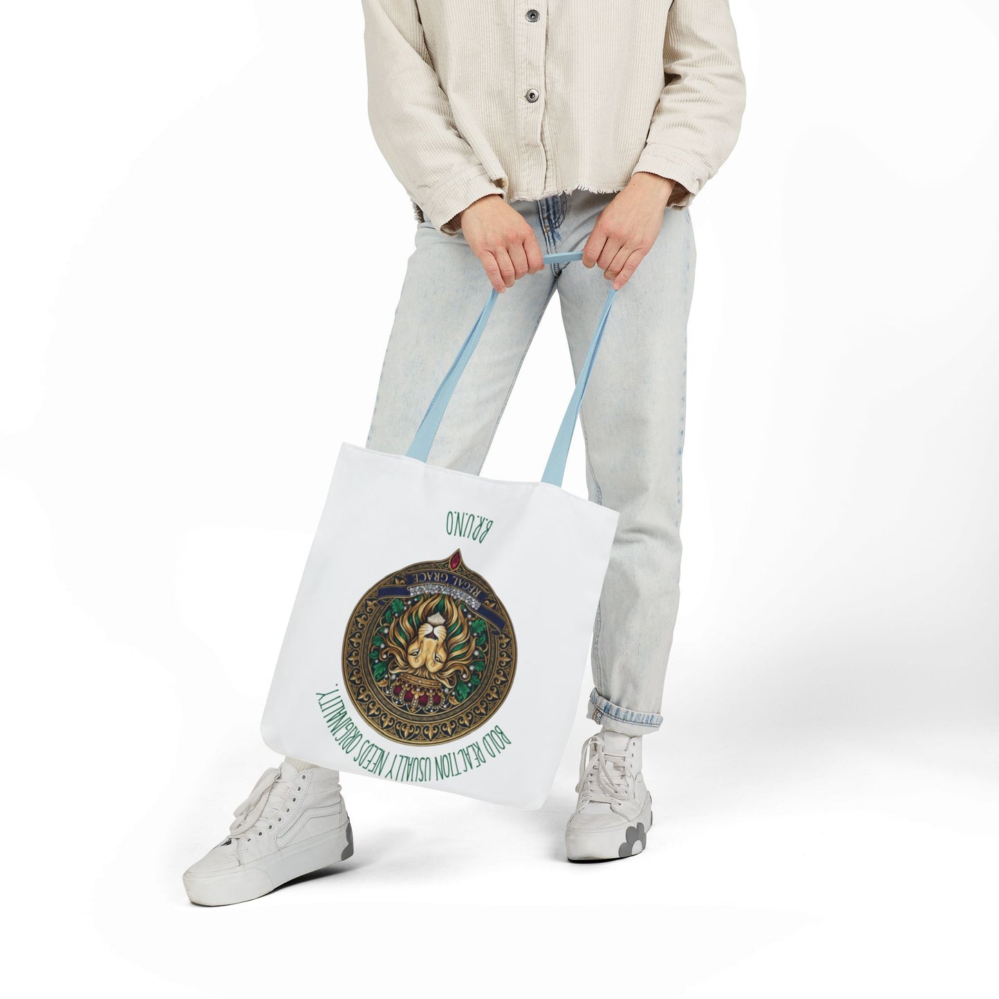 Personalized Initial Quote Circle Lion Canvas Tote Custom Name