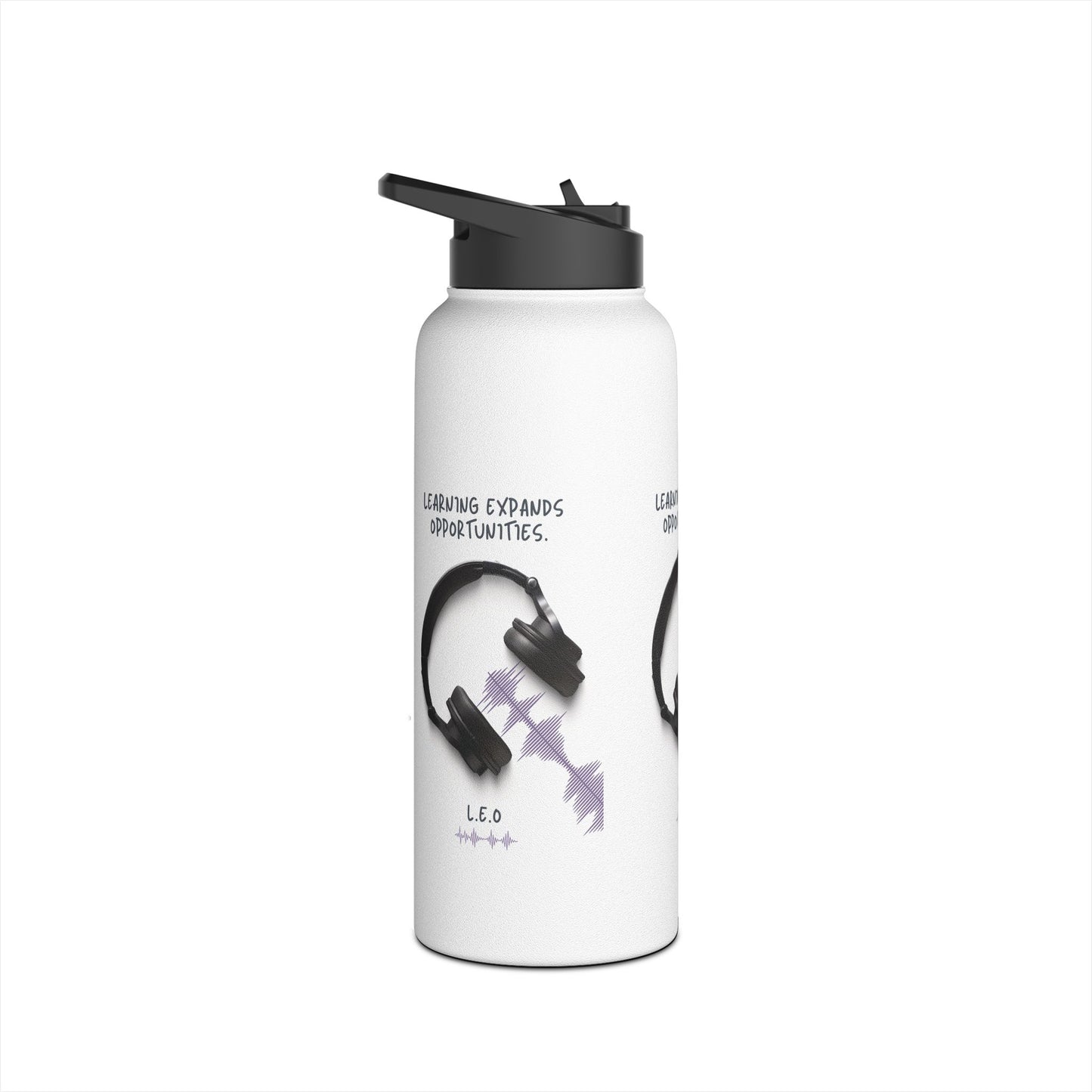 Personalized Initial Quote Headphones Stainless Steel Water Bottle