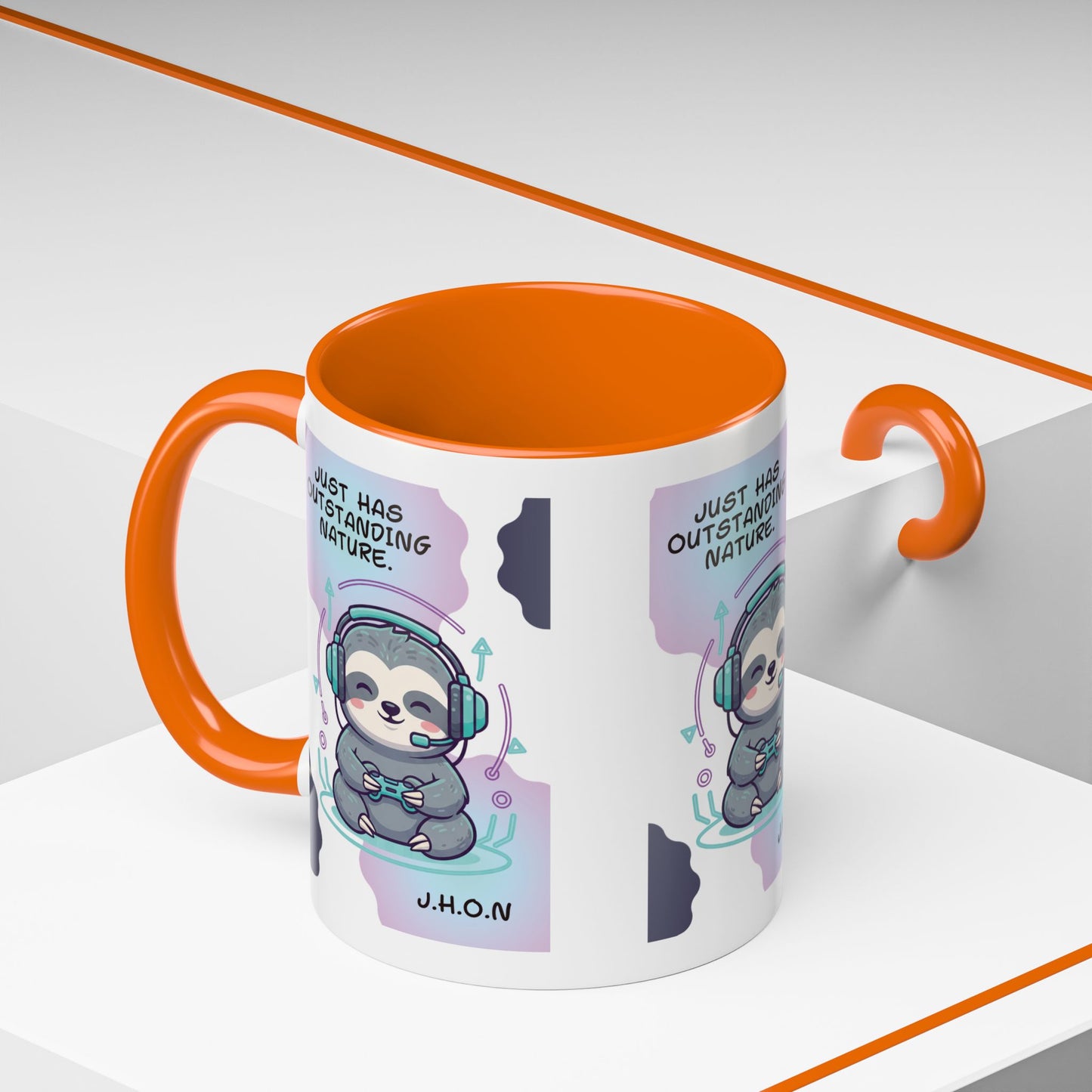 Personalized Initial Sloth Gamer Accent Coffee Mug