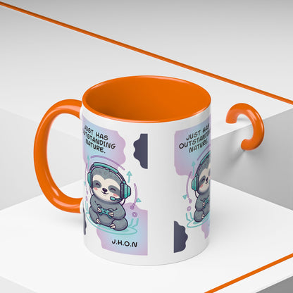 Personalized Initial Sloth Gamer Accent Coffee Mug