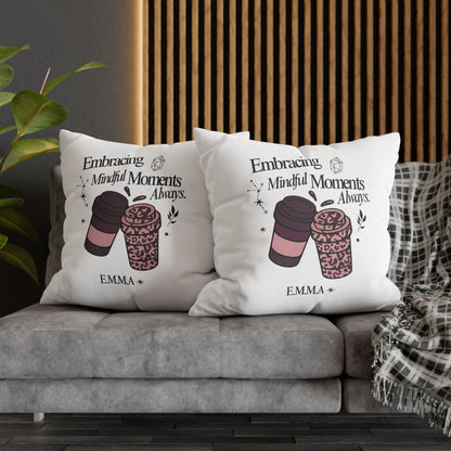 Personalized Initial Quote Girly Coffee — Custom Sayings on Square Poly Canvas Pillowcase