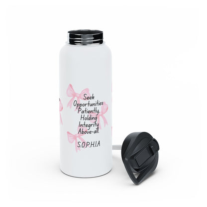 Personalized Initial Quote Pink Bow Stainless Steel Water Bottle