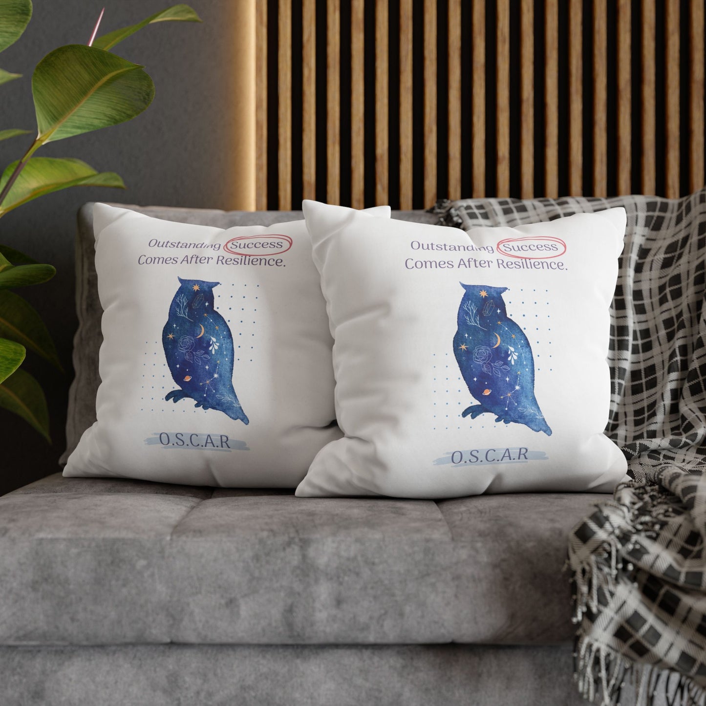 Personalized Initial Quote Galaxy Owl — Custom Sayings on Square Poly Canvas Pillowcase