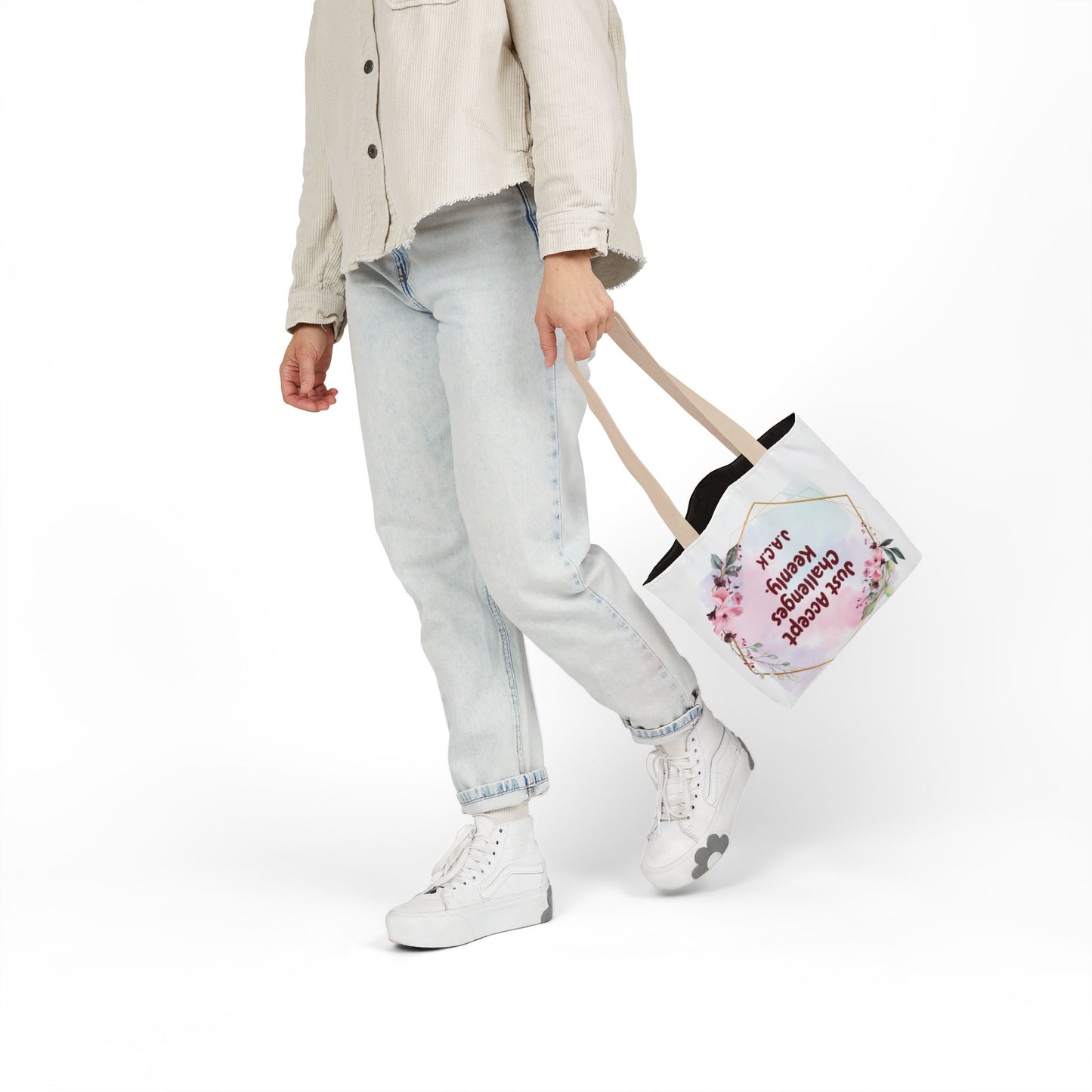 Personalized Initial Quote Floral Frame Canvas Tote Custom Name