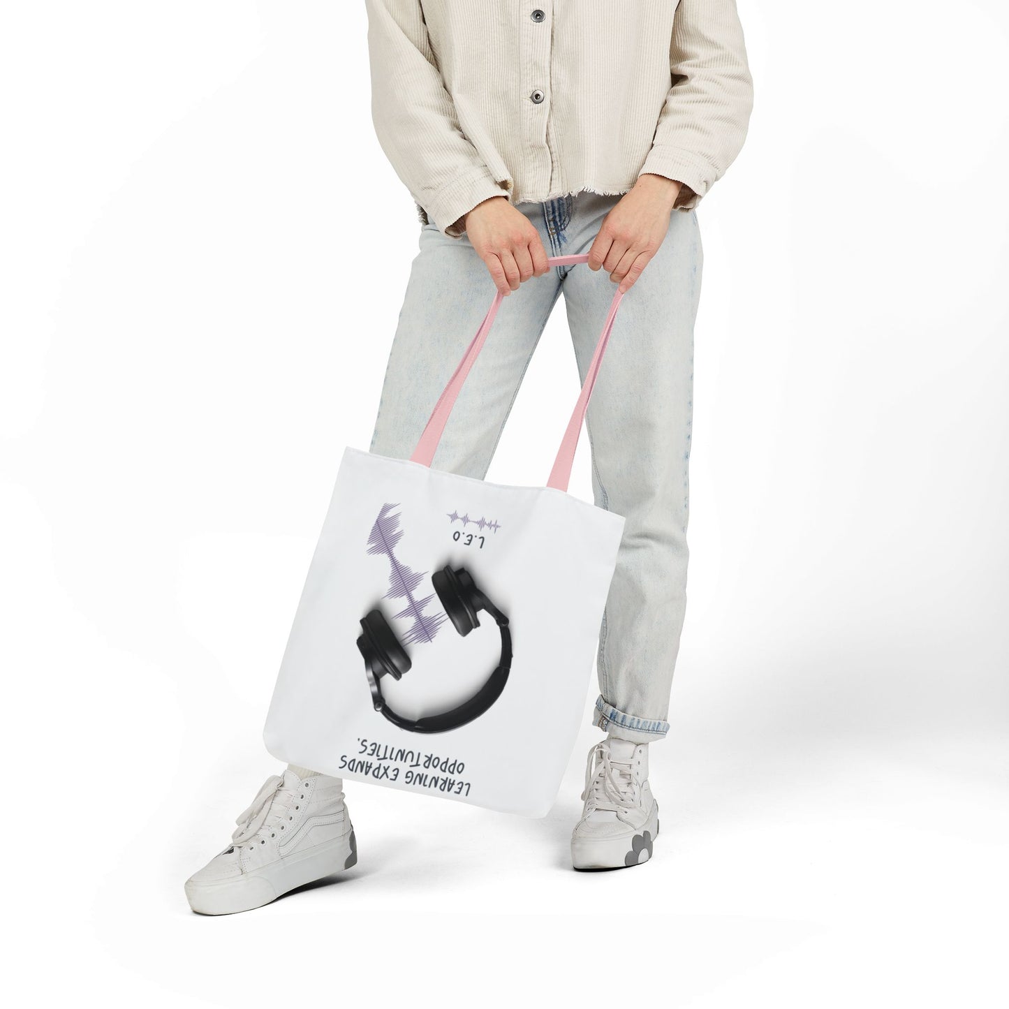 Personalized Initial Quote Headphones Canvas Tote Custom Name