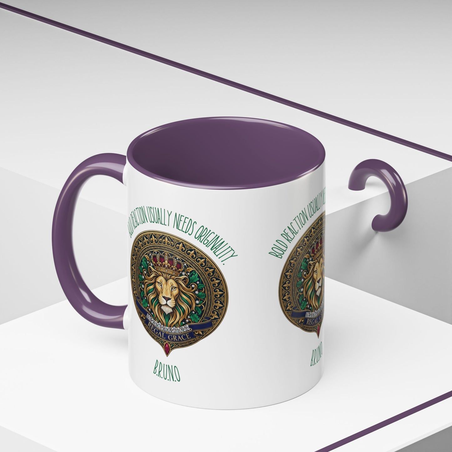 Personalized Initial Circled Lion Accent Coffee Mug