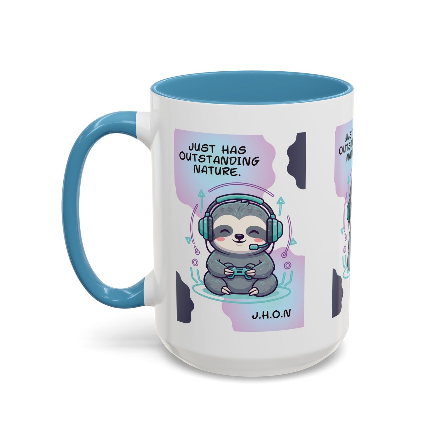Personalized Initial Sloth Gamer Accent Coffee Mug