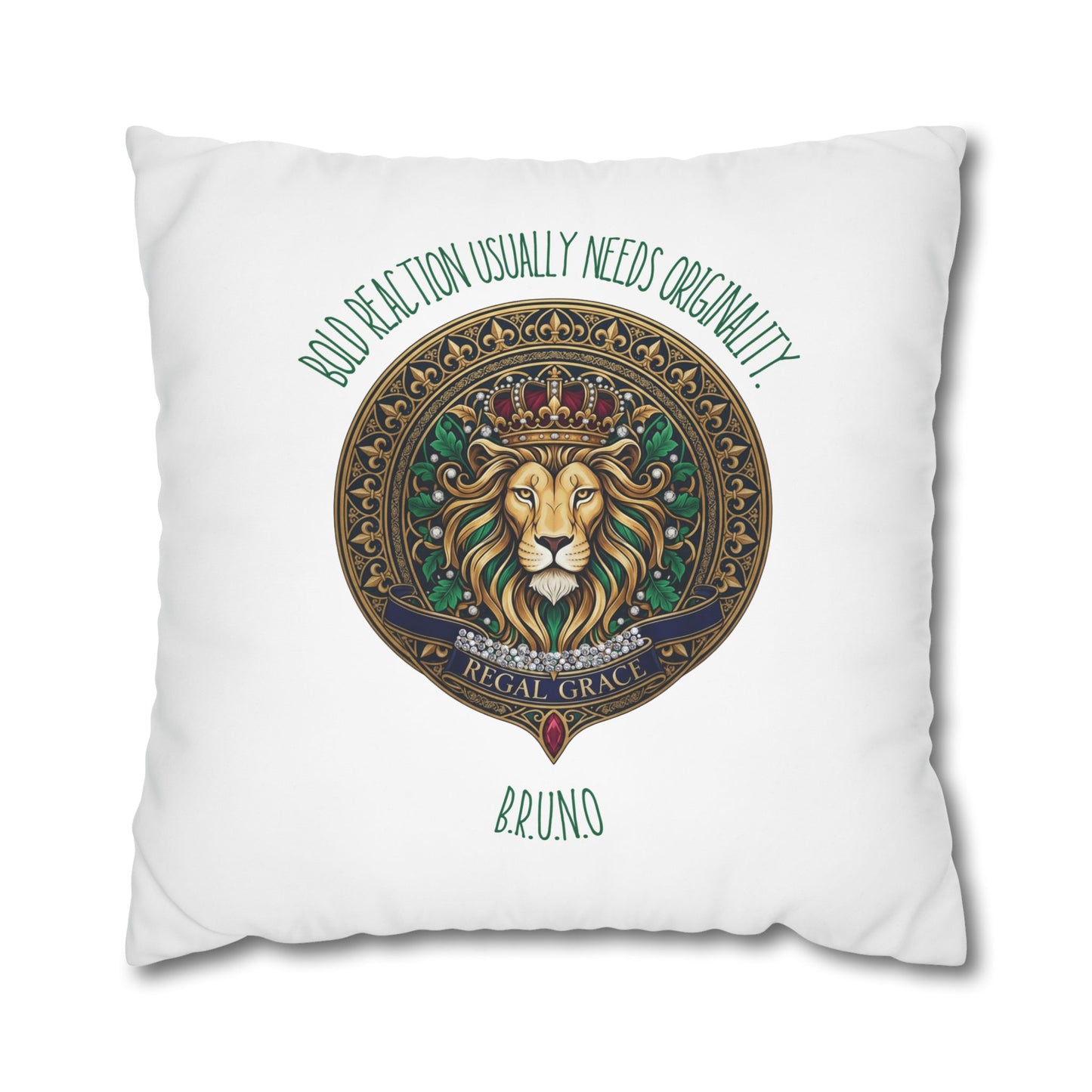 Personalized Initial Quote Circled Lion — Custom Sayings on Square Poly Canvas Pillowcase