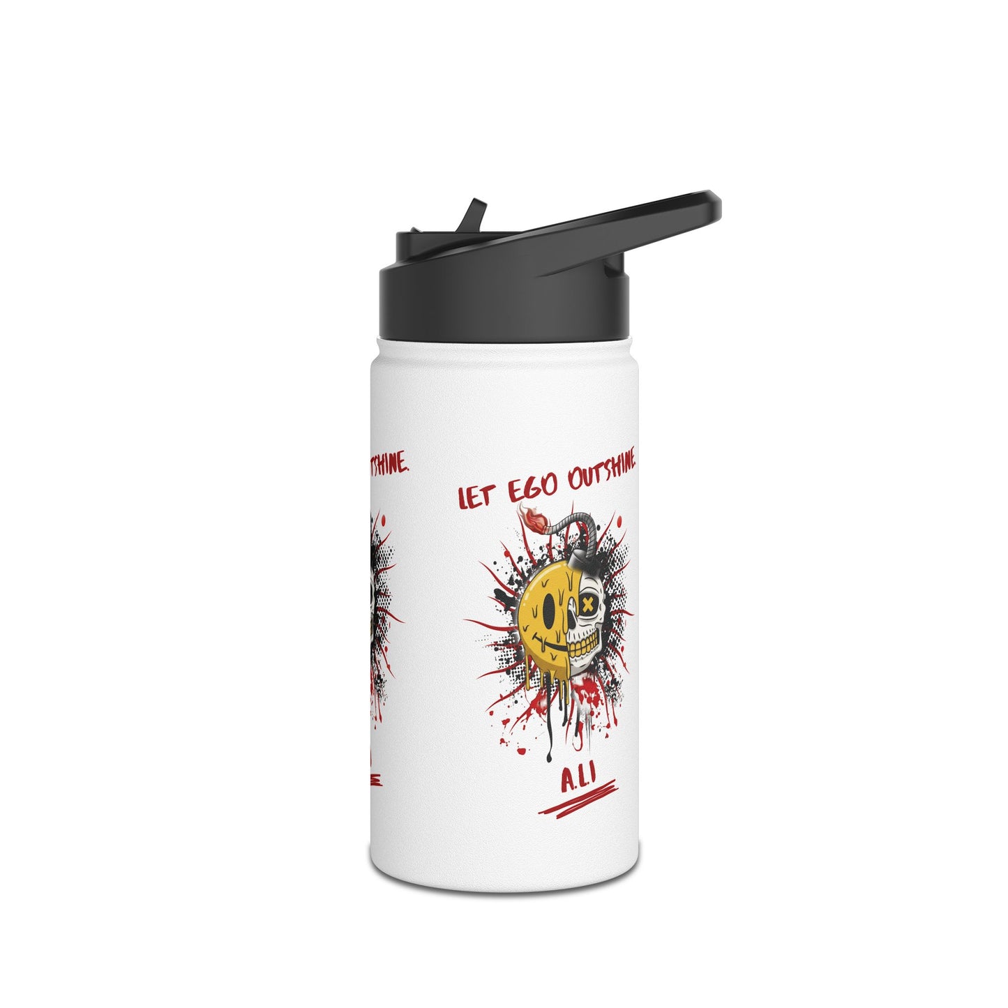 Personalized Initial Quote Split Smile Skull Stainless Steel Water Bottle