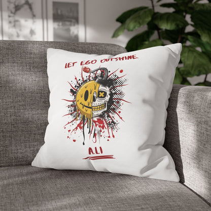 Personalized Initial Quote Smile Split Skull — Custom Sayings on Square Poly Canvas Pillowcase