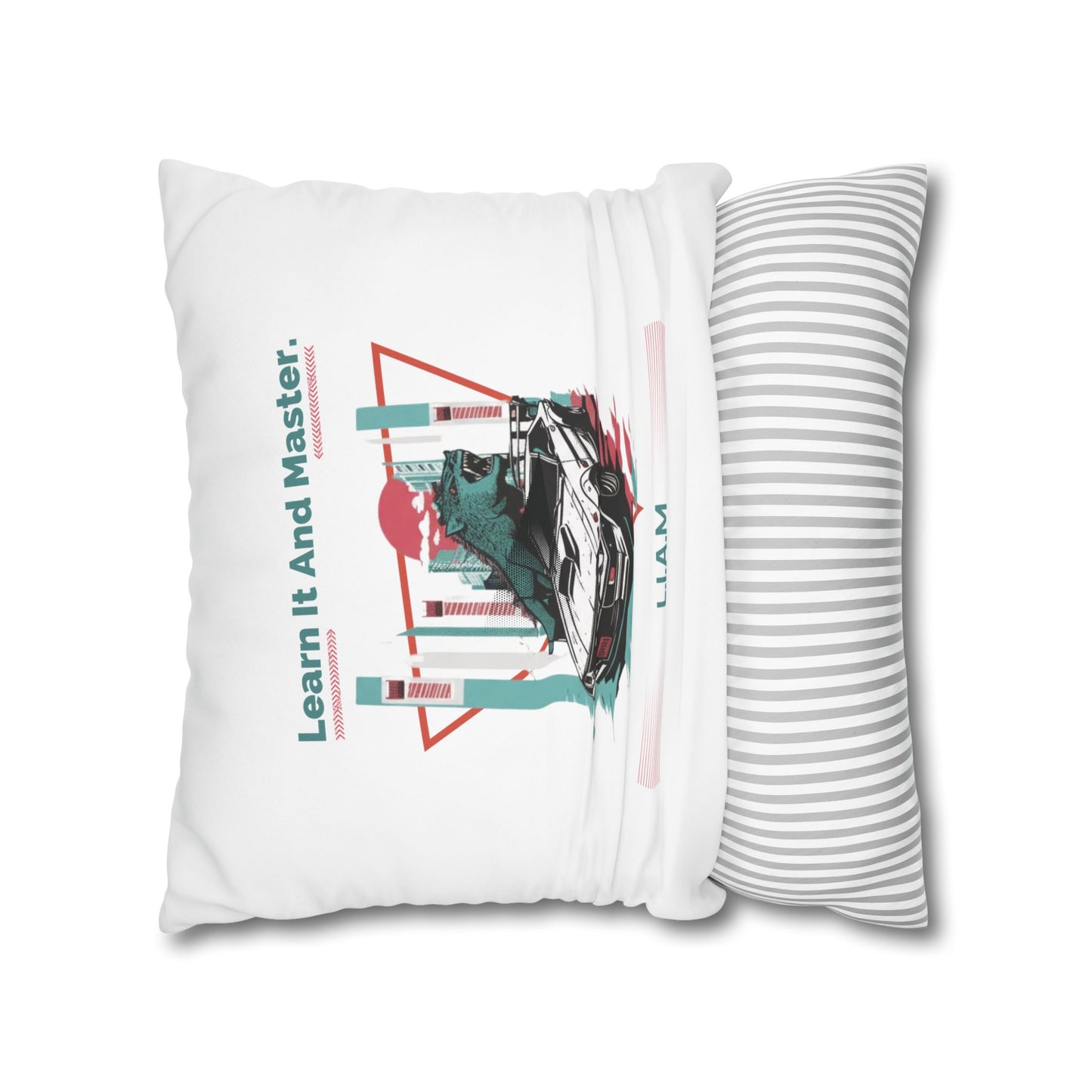 Personalized Initial Quote Dinosaur Car — Custom Sayings on Square Poly Canvas Pillowcase