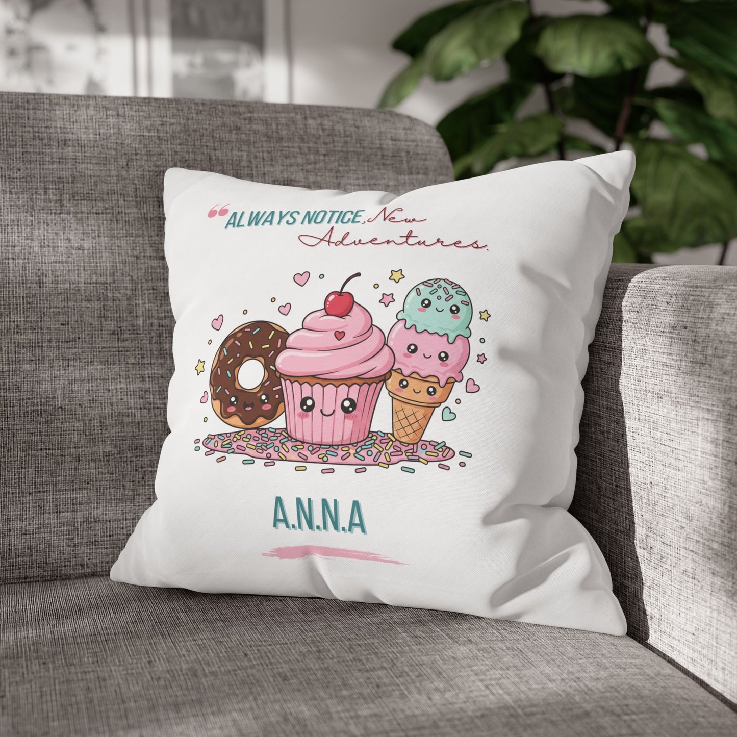 Personalized Initial Quote Sweet Treat — Custom Sayings on Square Poly Canvas Pillowcase