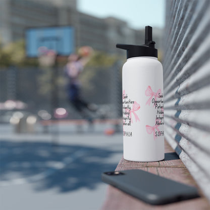 Personalized Initial Quote Pink Bow Stainless Steel Water Bottle