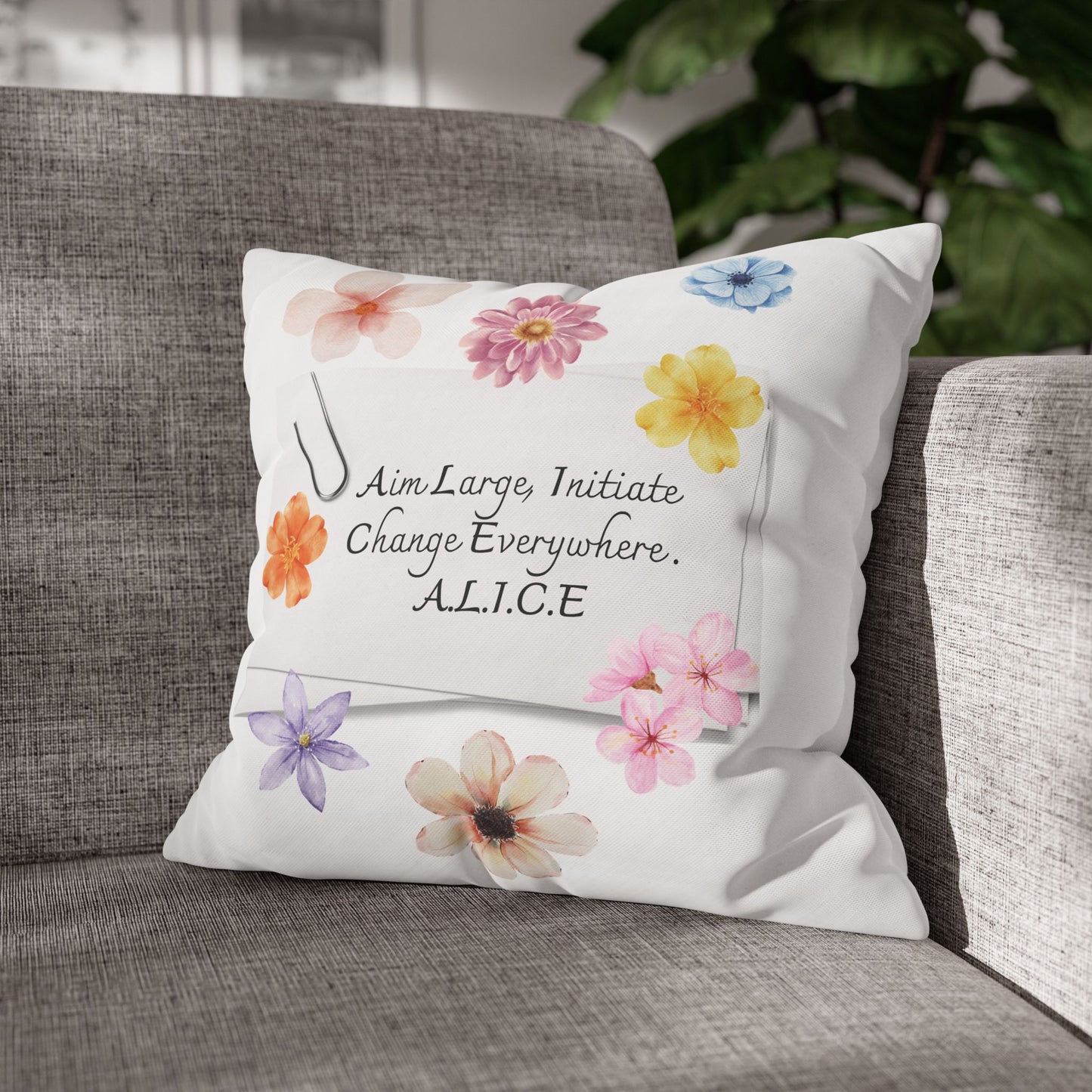 Personalized Initial Quote Clip Note — Custom Sayings on Square Poly Canvas Pillowcase