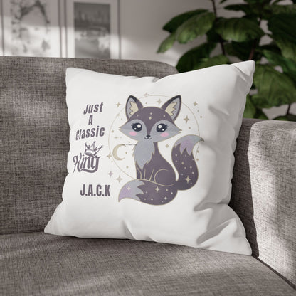 Personalized Initial Quote Fox — Custom Sayings on Square Poly Canvas Pillowcase